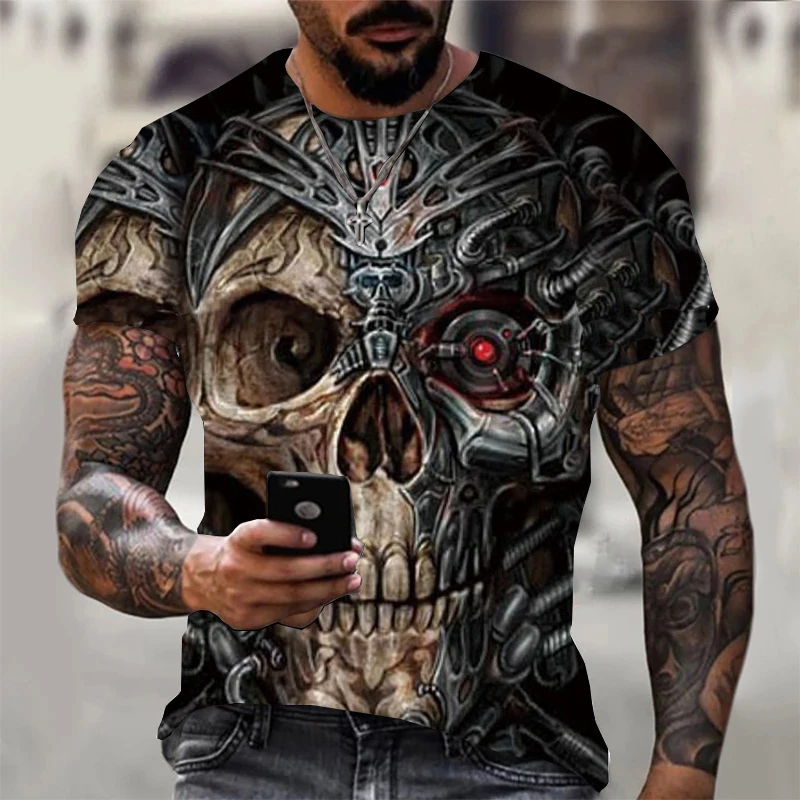 

Fashion men's T-shirt with Vintage Skull Graphic 3D Printed Short Sleeve Summer T-shirt oversized Polyester Fiber Clothing