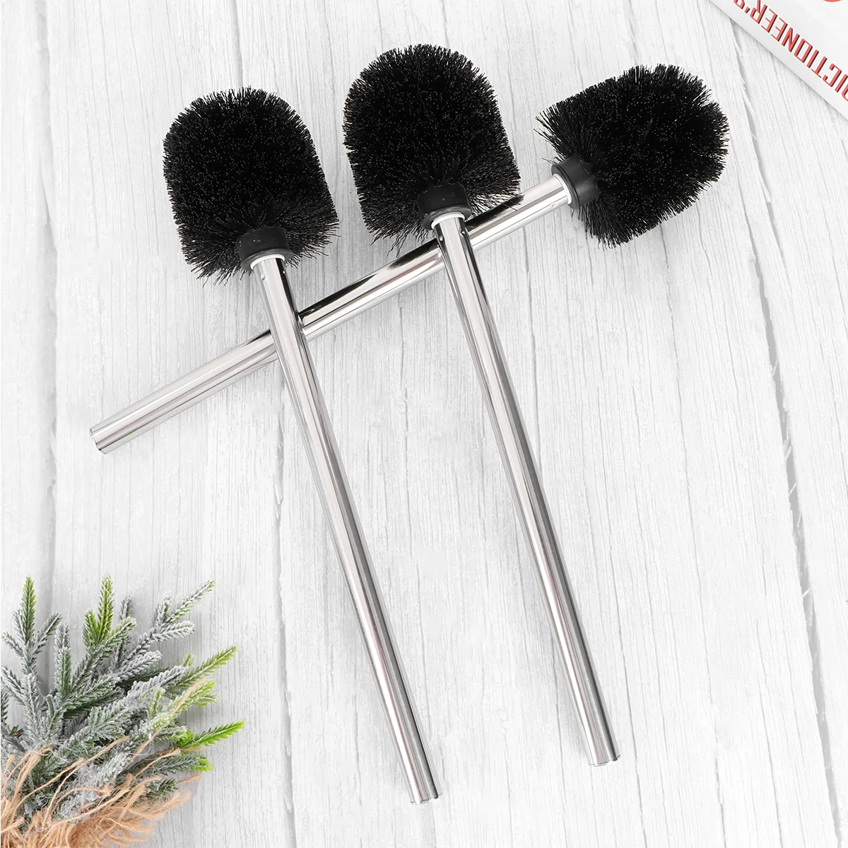 

3pcs Toilet Brushes with Stainless Steel Handle (Black)