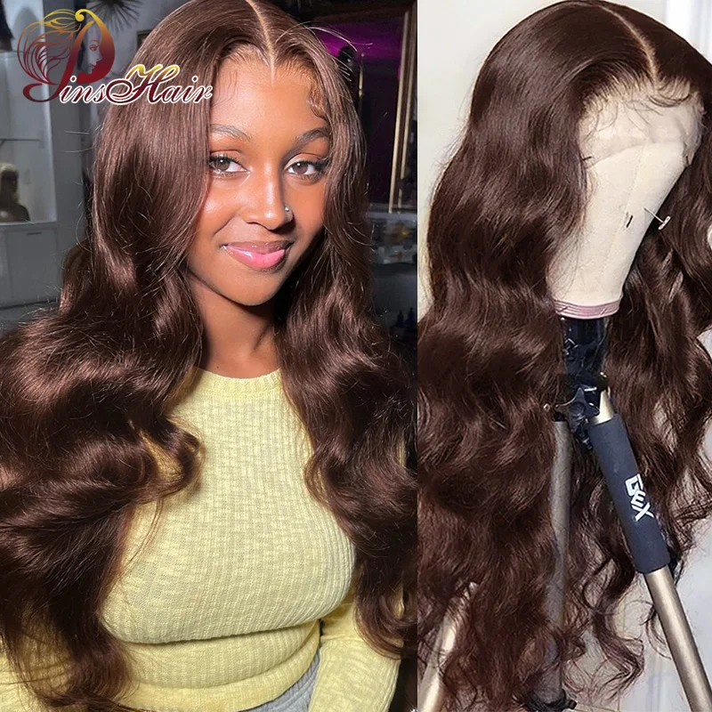 13x4 Lace Front HUman Hair Wigs For Women Body Wave Transparent Lace Frontal Wig Brown Colored Curly Human Hair Wigs Pre Plucked