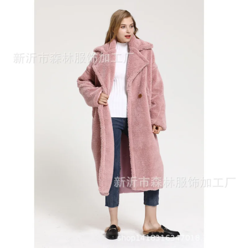 Autumn and Winter Women's Coat Lengthened Warm Suit Collar Coat Faux Fur Women