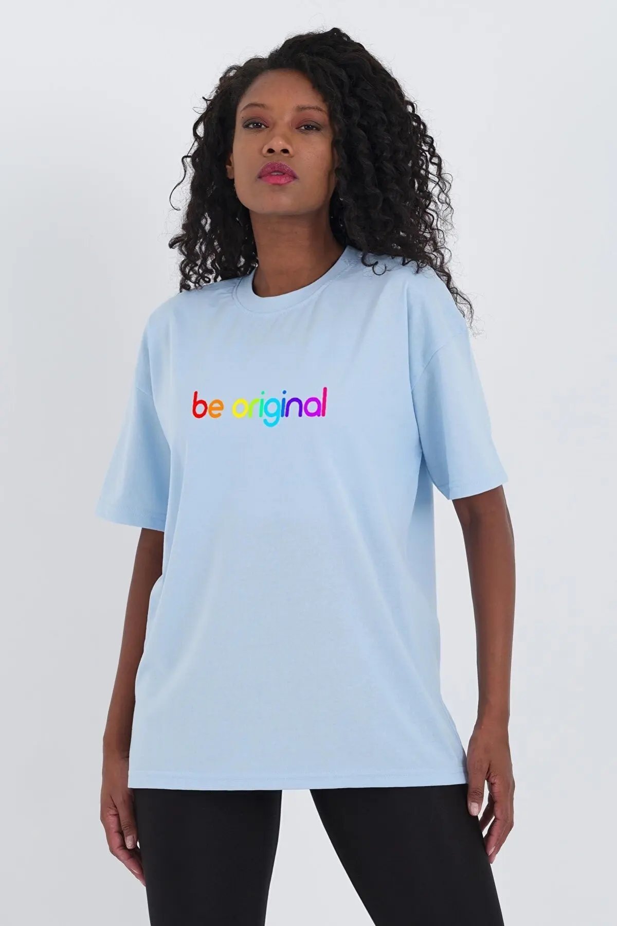 

BeOriginal Unisex Oversize 100% Cotton Colored Be Original Printed Blue T-shirt