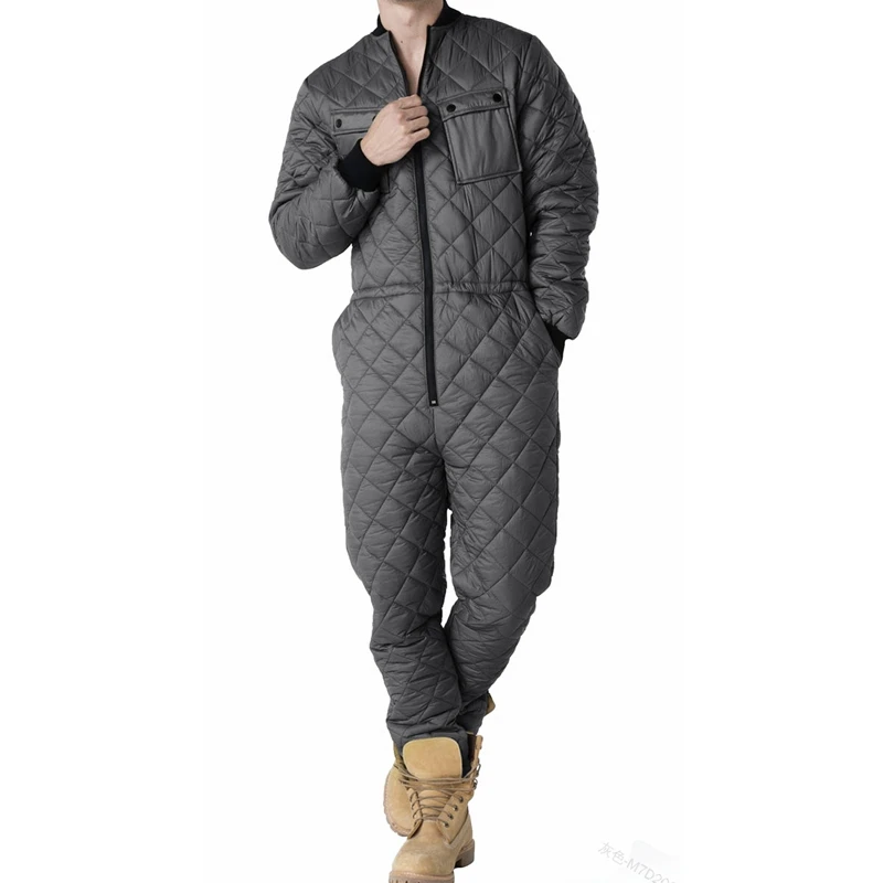 Men Jumpsuits Parkas Winter Solid Color Pocket Zipped Stand Collar Jumpsuits Men's Long Sleeve Loose and Warm Straight Jumpsuits