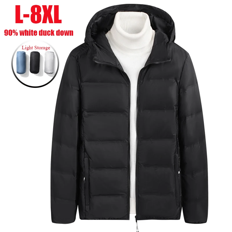 Down Jacket Men 90% White Duck Down Lightweight  Warm Hooded Cardigan Coat&Jackets L-8XL Large Size Waterproof Clothing for Men