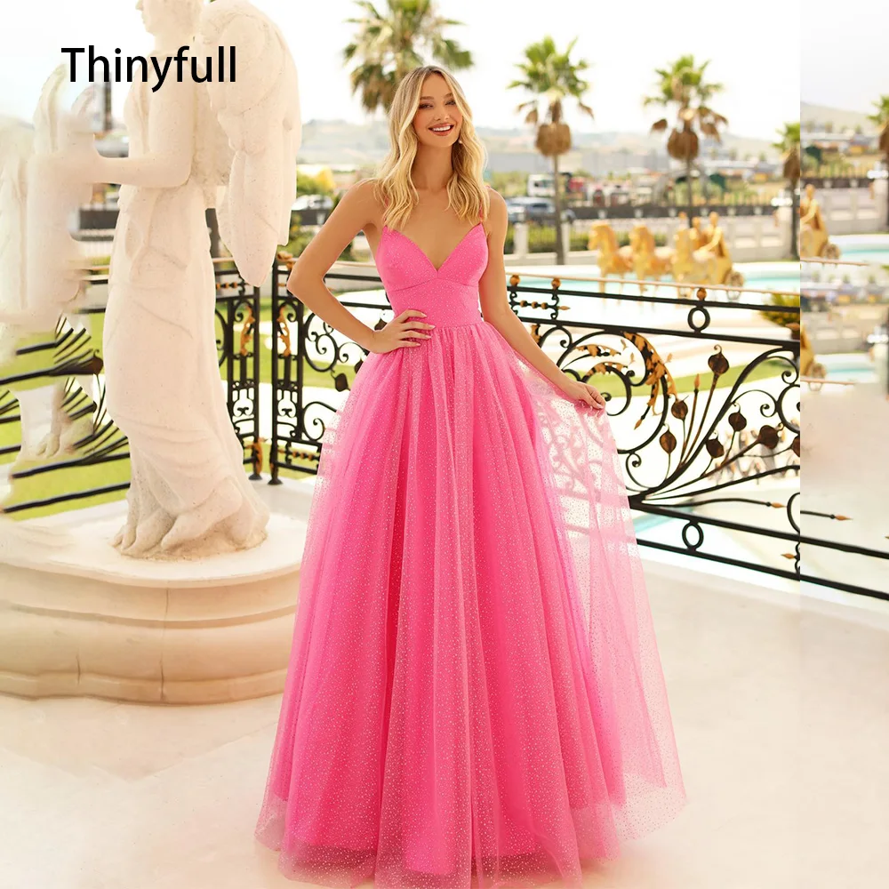 

Thinyfull розовые трапециевидные вечерние платья на тонких бретельках тюль платья для выпускного вечера на шнуровке платье для выпускного вечера с открытой спиной платье с v-образным вырезом для мероприятий