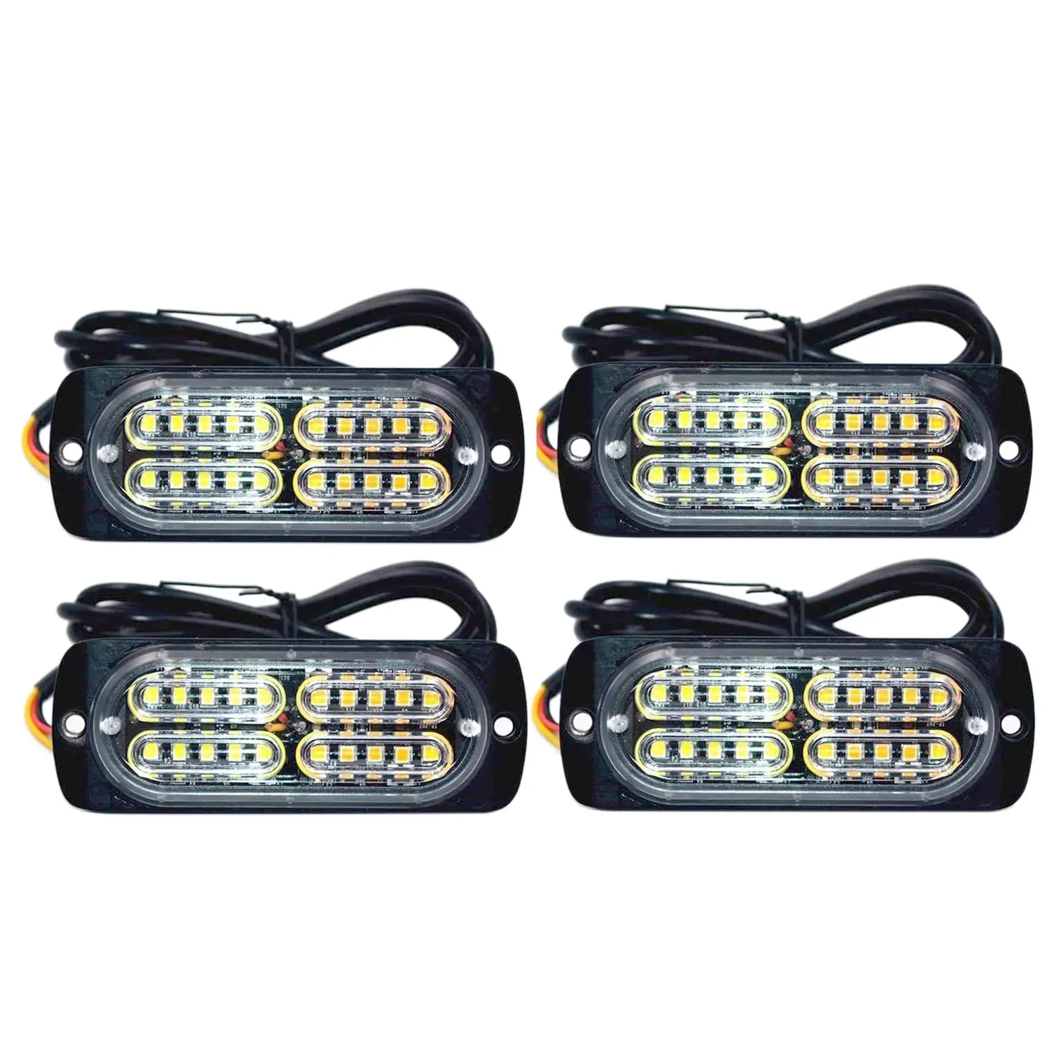

4PCS 12-24V 20-LED Warning Caution Hazard Construction Waterproof Red and White Strobe Light Bar with for Car Truck SUV