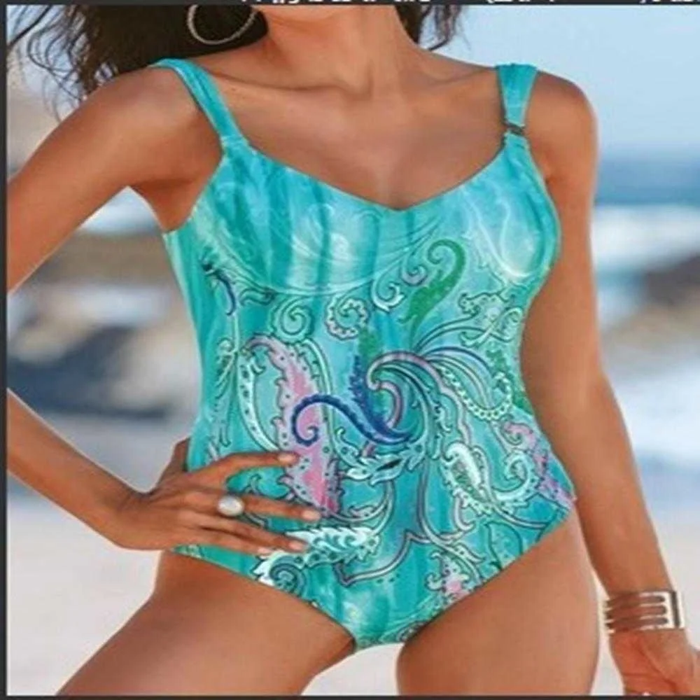 

Swimsuit Womens Wave Printed Sexy Suspenders One Piece Bikini