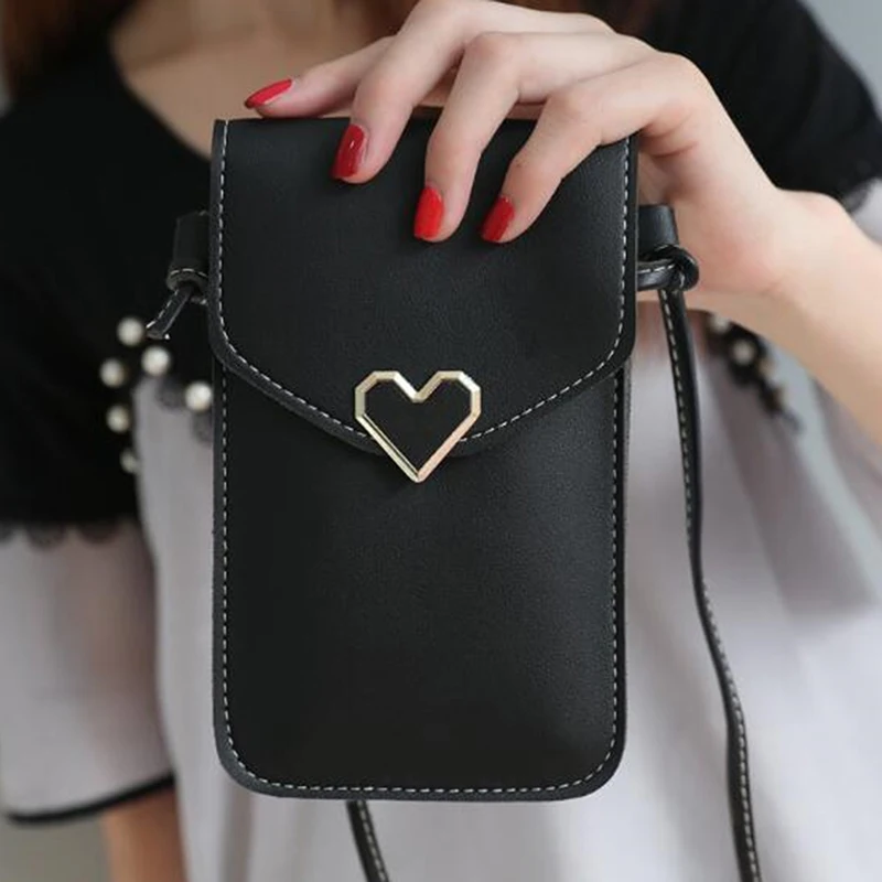 

Women Bag For Phone Transparent Women Coin Purse Cross Shoulder Bag Girls Cute Phone Bag Mini Heart Type Hasp Mobile Pouch