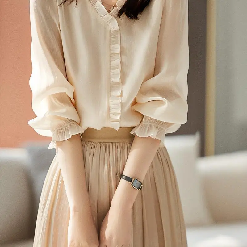 Женская рубашка с длинным рукавом Meifan удобная яркой текстурой и украшением в