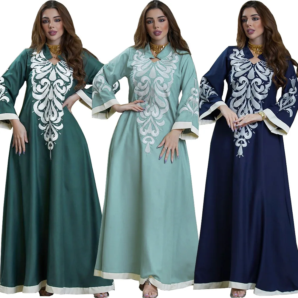 

2023 Ramadan Eid Embroidered Women Muslim Abayas Islamic Jalabiya Mubarak Kaftan Moroccan Maxi Dress Robe Dubai Turkey Abaya New