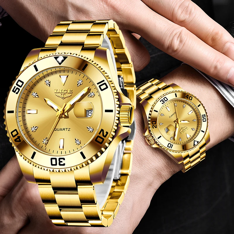 Топ LIGE 2024 новые часы мужские роскошные модные кварцевые из нержавеющей стали