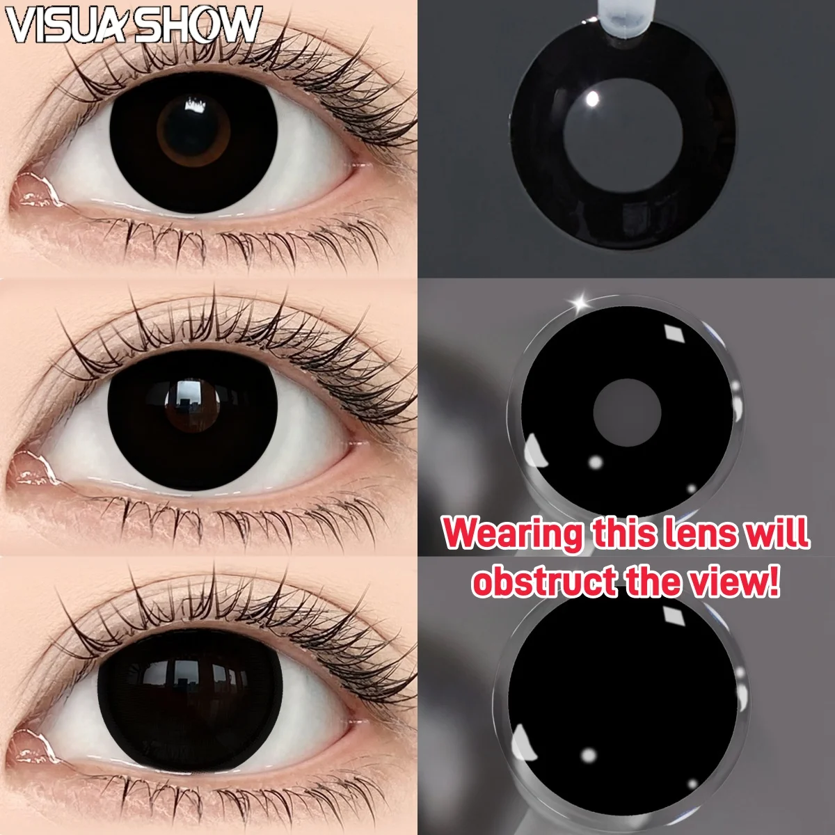 Visuashow Siyah Kontakt Lensler Kozmetik Renkli Kontaklar 2 Adet 1 Yıl Küçük Gözbebeği Lensleri Cosplay Makyaj Göz Lensi Kadın Aksesuarları