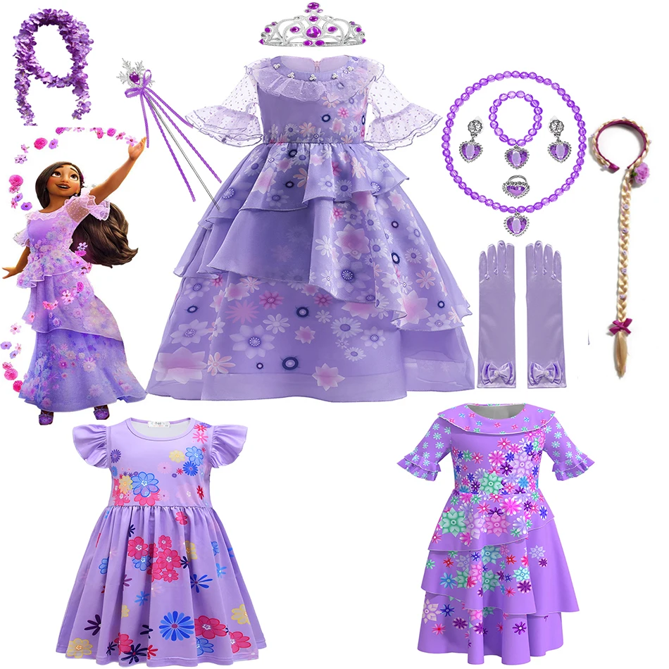 

2022Disney Clothes Girls Isabela Madrigal Encanto Mirabel Cosplay Costumes Fancy Princess Dresses Children Carnival Party Clothe