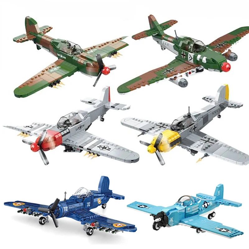 Конструктор военного самолета WW2, модель немецкого советского самолета в сборе ME262 P51 P40, детские игрушки