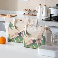 thick fabric drawstring lunch bag women outdoor camping hiking picnic food storage box container household goods tools accessory