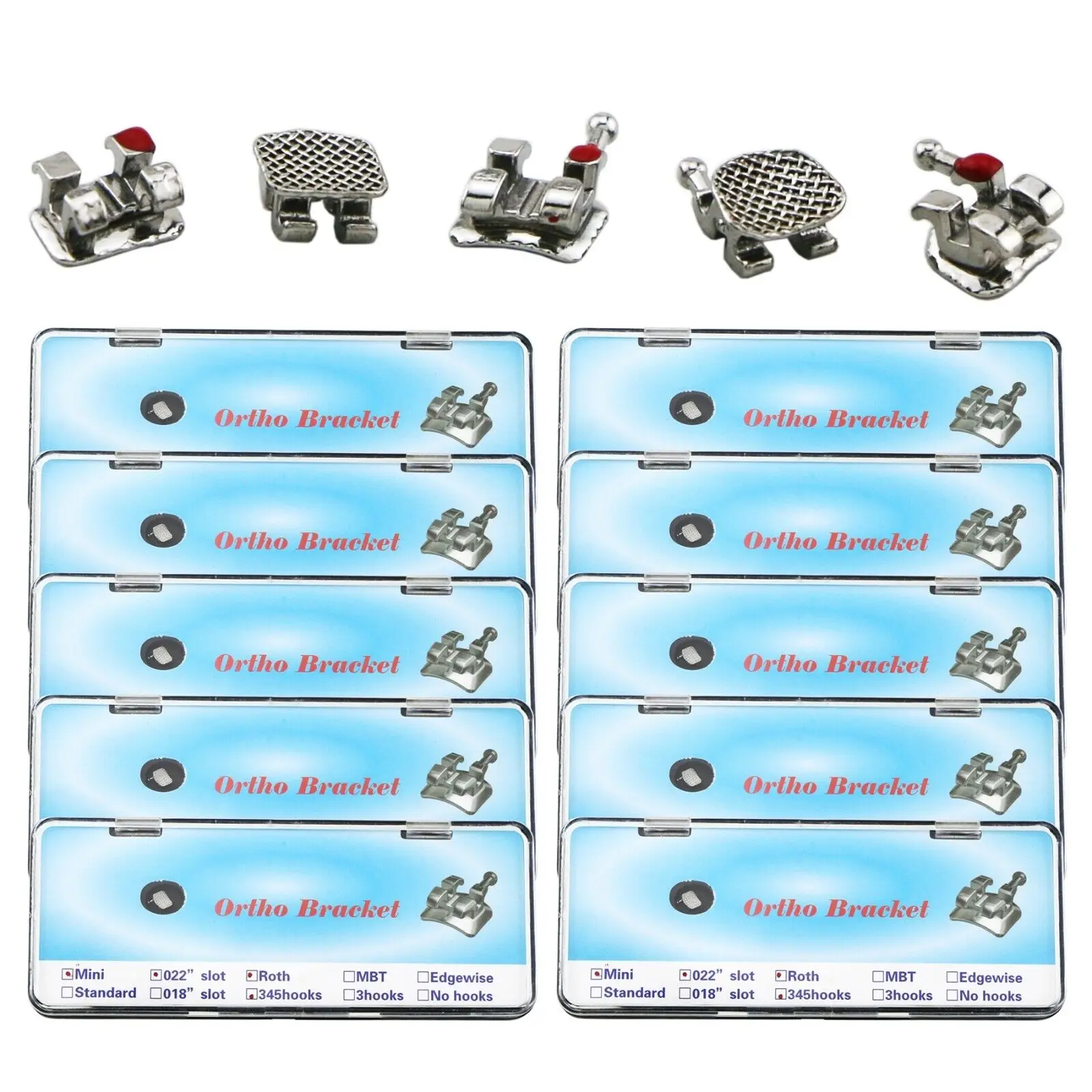 

10X Dental Orthodontic Metal Bracket Braces Mini Roth MBT 018 022 Hooks 345