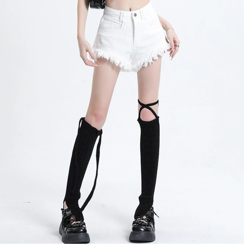 Korean Casual Irregular Tassel Raw Edge Sexy Denim Shorts High Waisted Jeans Femal All-Match Streetwear Punk Mini Short Pants