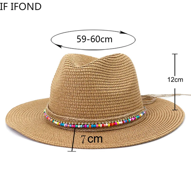

59-60CM Men Straw Hats For Women Summer Sun Protection Beach Jazz Hat Casual Outdoor Breathable Panama Fedora Hat