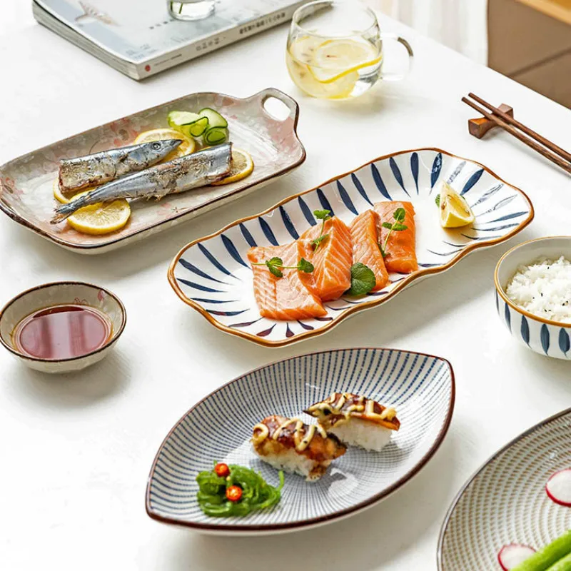 

Японская тарелка для суши, пицца, десерт, стейк, керамическая тарелка, набор для ужина, фарфоровая посуда, тарелка для дома, декоративный под...