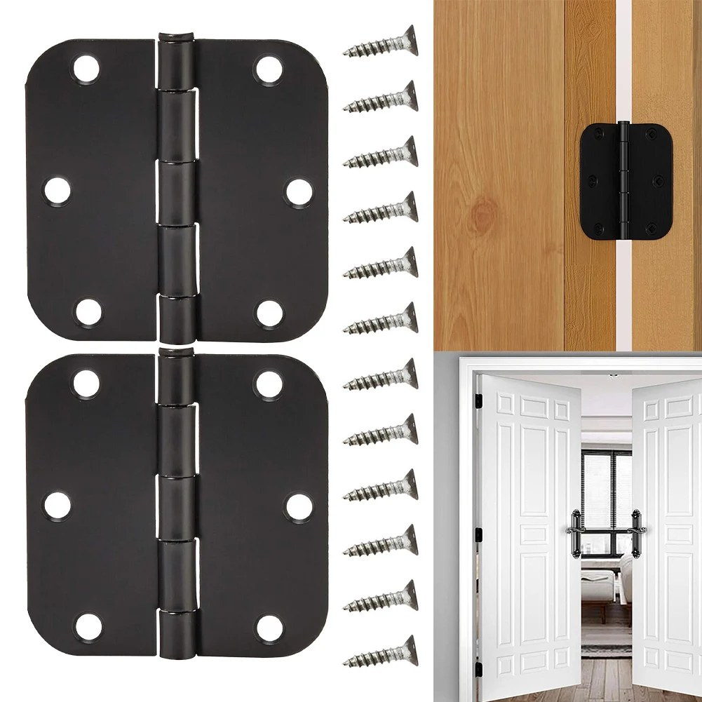 

2Pcs Hinge Matte Black Plastic Flat Iron Hinge 3.5 Inch 5/8R Large Rounded Door Iron Hinge Hardware Furniture Accessories