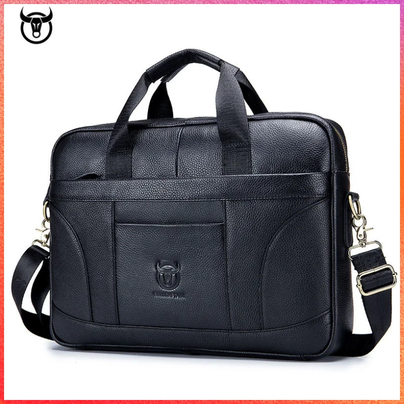 

Black Bag Men's Genuine Leather Briefcase 14inch Business Luxury Crossbody Bag Fashion Cowhide Shoulder Messenger Handbag