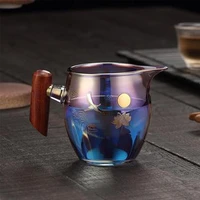 350ml glass wood handle color burn fair cup thickened glass side handle male cup home tea dispenser tea sea kung fu tea set