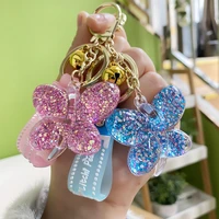 acrylic butterfly keychains women original creative small bell pendant key chain girls bag keyring car key ring accessories gift