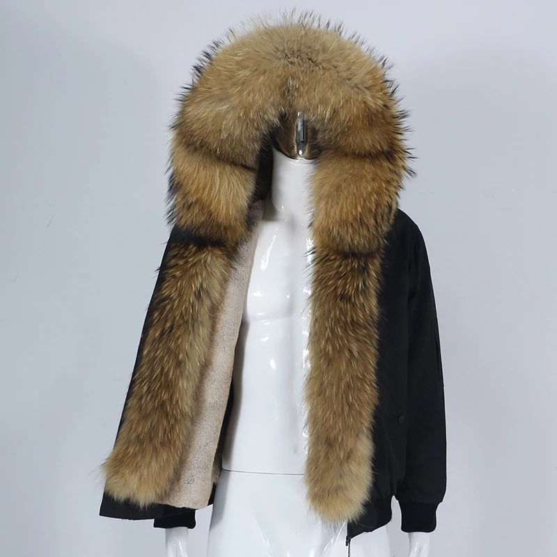 

OFTBUY 2023 Men Bomber Parka Waterproof Winter Jacket Natural Real Raccoon Fox Fur Coat Collar Hooded Thick Warm Streetwear