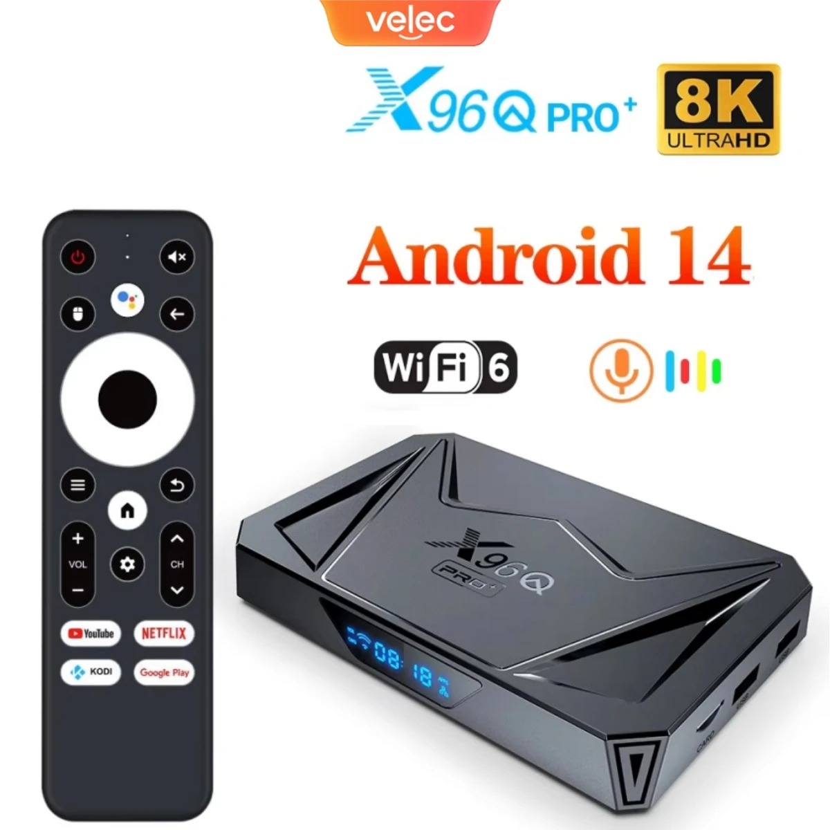 Velec X96Q PRO+ Smart TV Box Android 14 4 ГБ 64 Allwinner H728 Четырехъядерный процессор 8K@24fps 1000M Ethernet Wi-Fi6