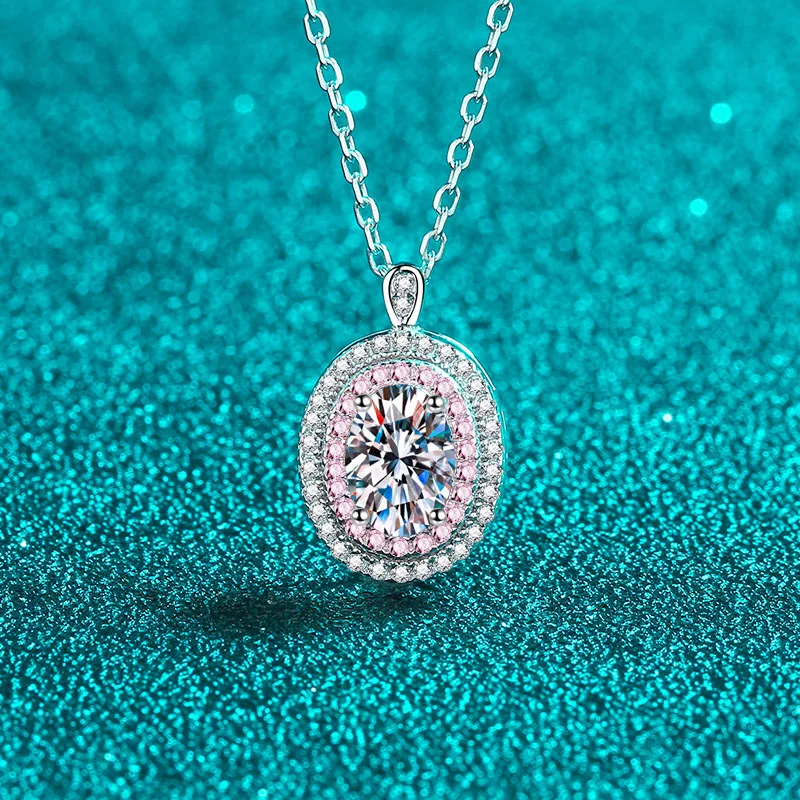 

Oval Moissanite Pendant Necklace pt950 Plated 925 Sterling Silver Original 1CT D Color VVS1 Diamond for Women Girl Fine Jewelry