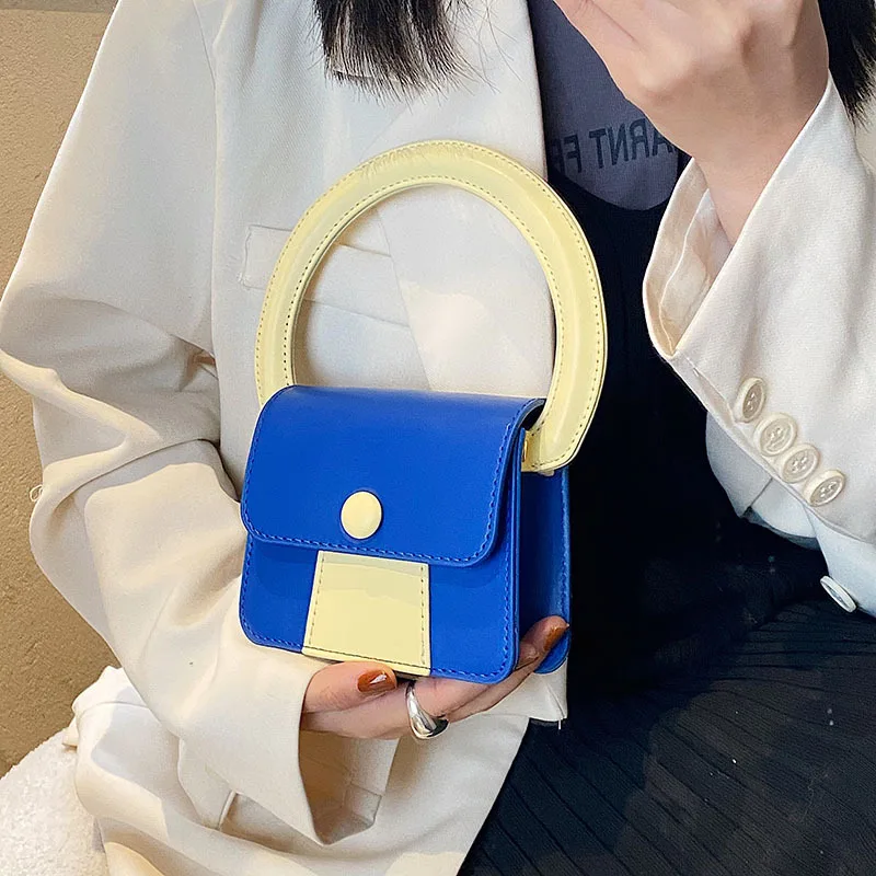 

2022 PU Leather Small Tote Patchwork Colorful Shoulder Bags Purse