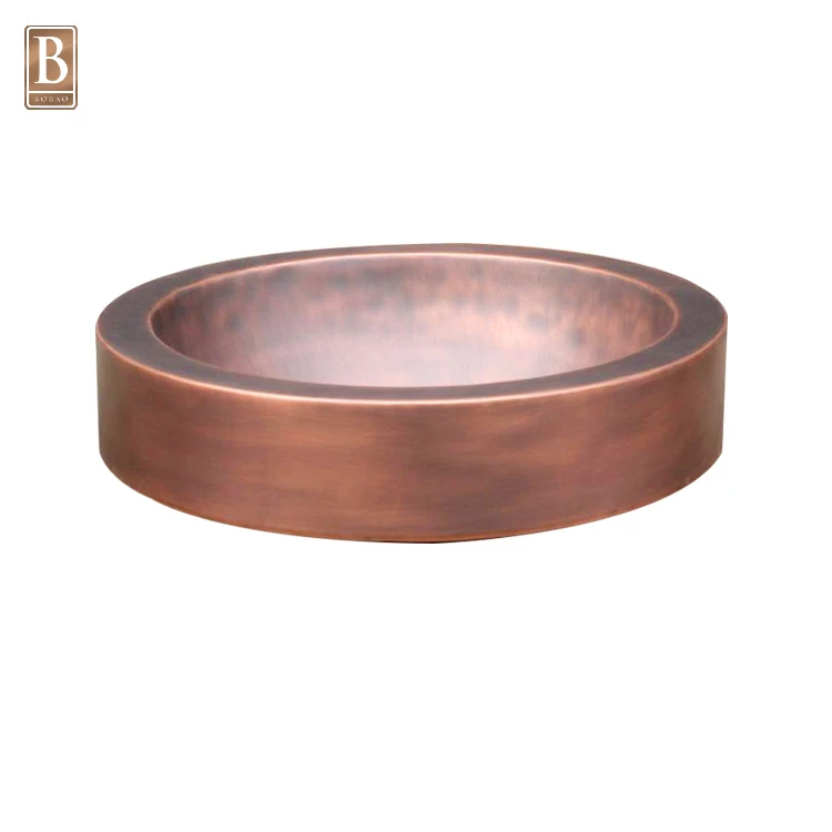 

Simply Bathroom Round Design Vintage Antique Polish Hand Made Hammered Copper Kitchen Sink Basin