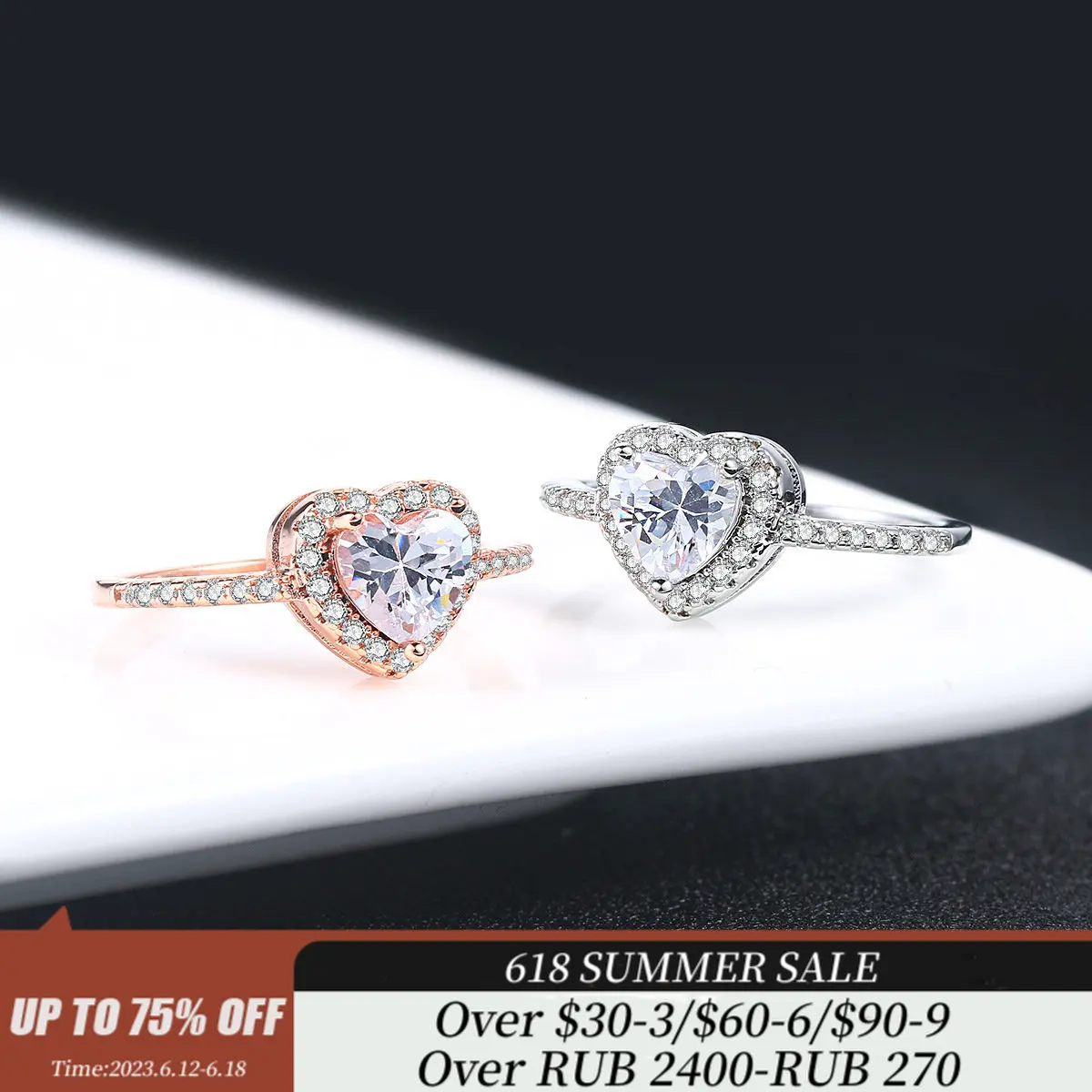

Набор свадебных колец для женщин, классические кольца в форме сердца из серебра, розового золота с кристаллами циркония, для годовщины помо...