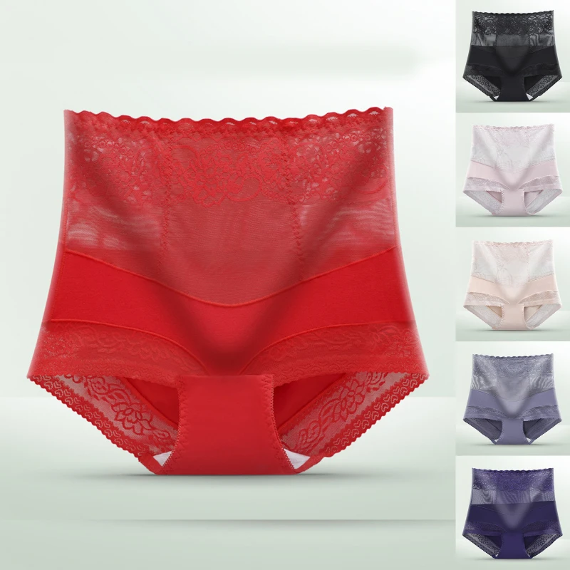 

Women's Underwear High Waist Lace Panties Sexy Seamless Tummy Briefs Ladies Triangle Shorts Female Lingerie 2022