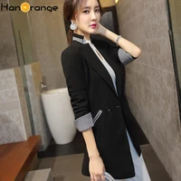 spring autumn women patchwork cuff mandarin collar long blazer jacket 2022 ladies clothes whiteblack female outwear