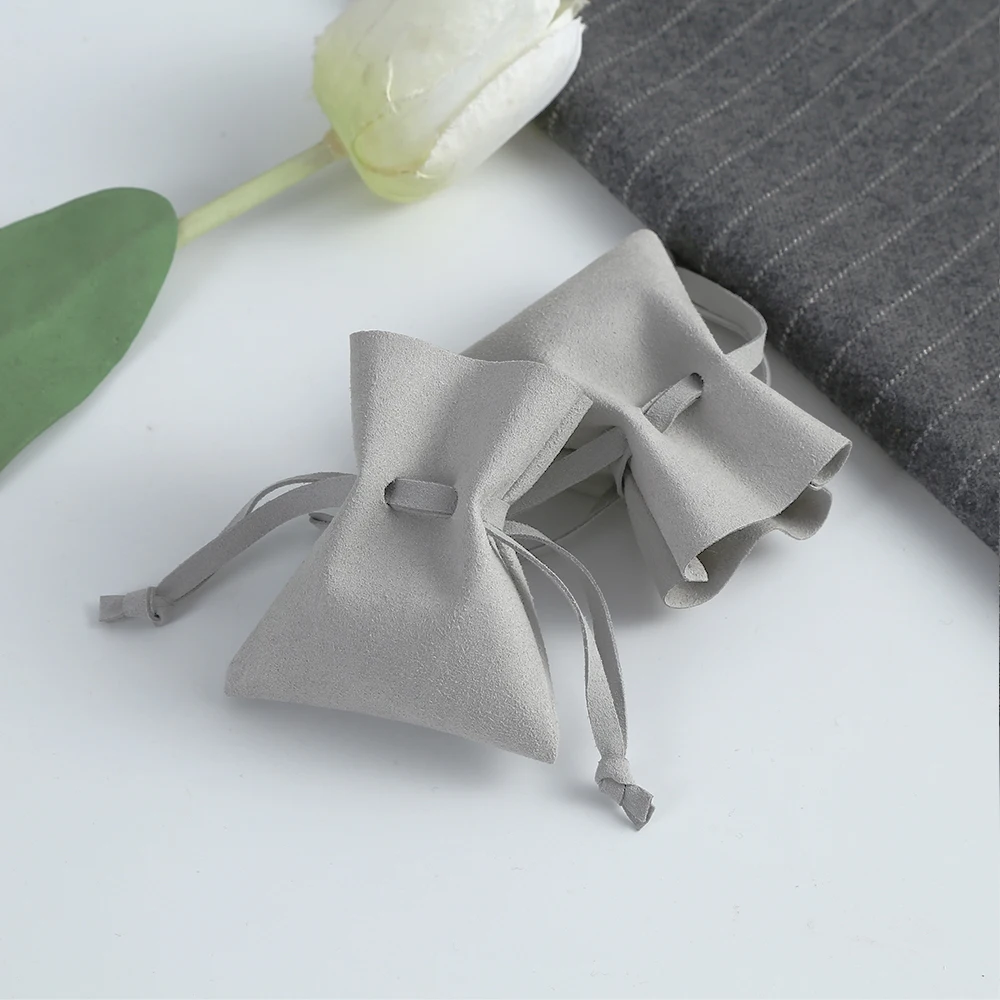 20 Bulk Grey Microfiber Jewelry Packaging Organizer Pouches Small Suede Drawstring Gift Bags Christmas Wedding Favors For Guests