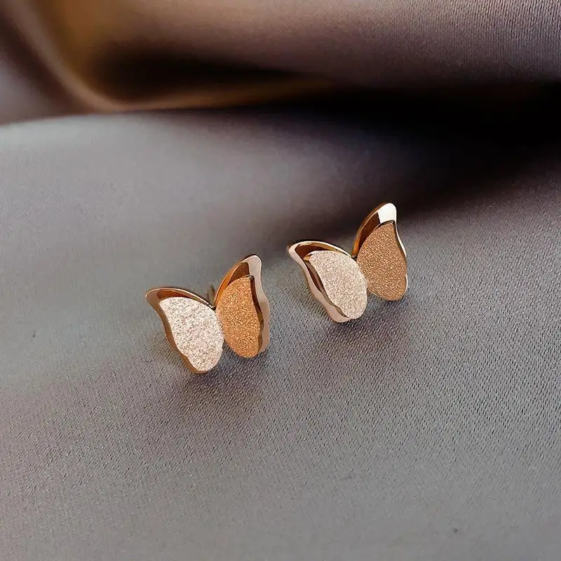 

316L Stainless Steel Fashion Upscale Cute Butterfly Stud Earrings For Women Rustproof Gold Color Ear Jewelry Party Gift серьга