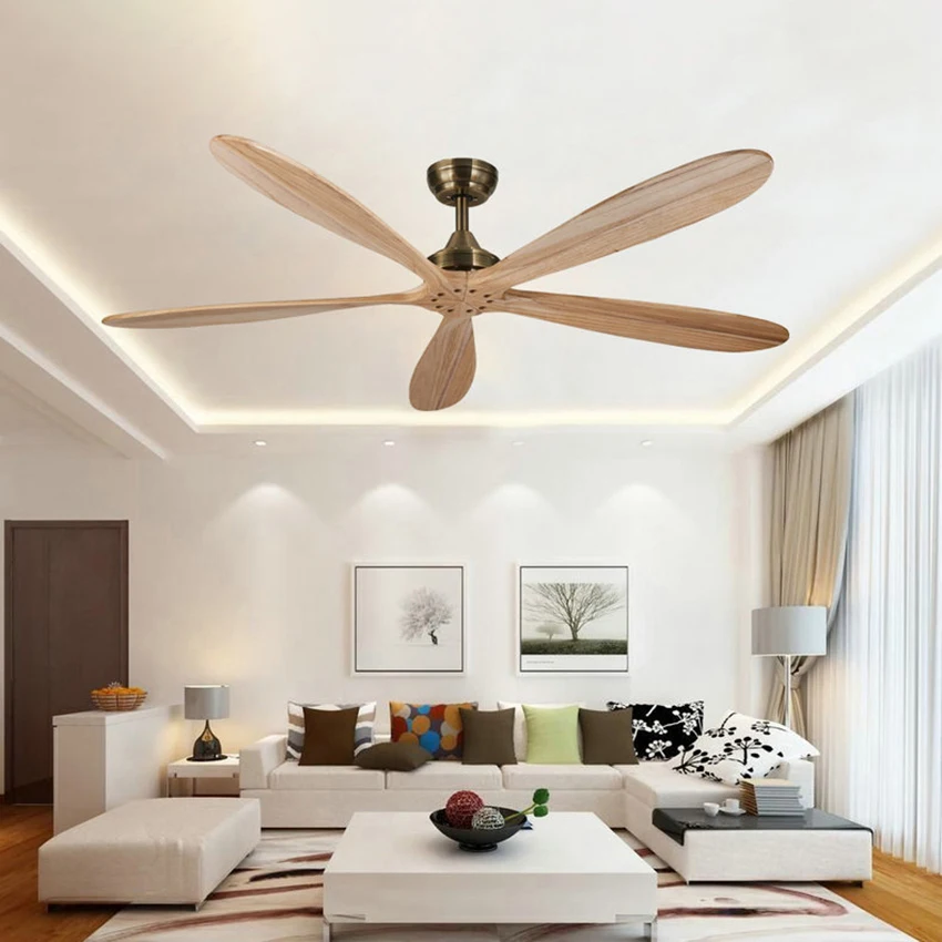 

56/60Inch Wooden Ceiling Fan Nordic Industrial Ceiling Fan Simple Ceiling Fan Without Light With 5 Gears Remote Control 100-220V