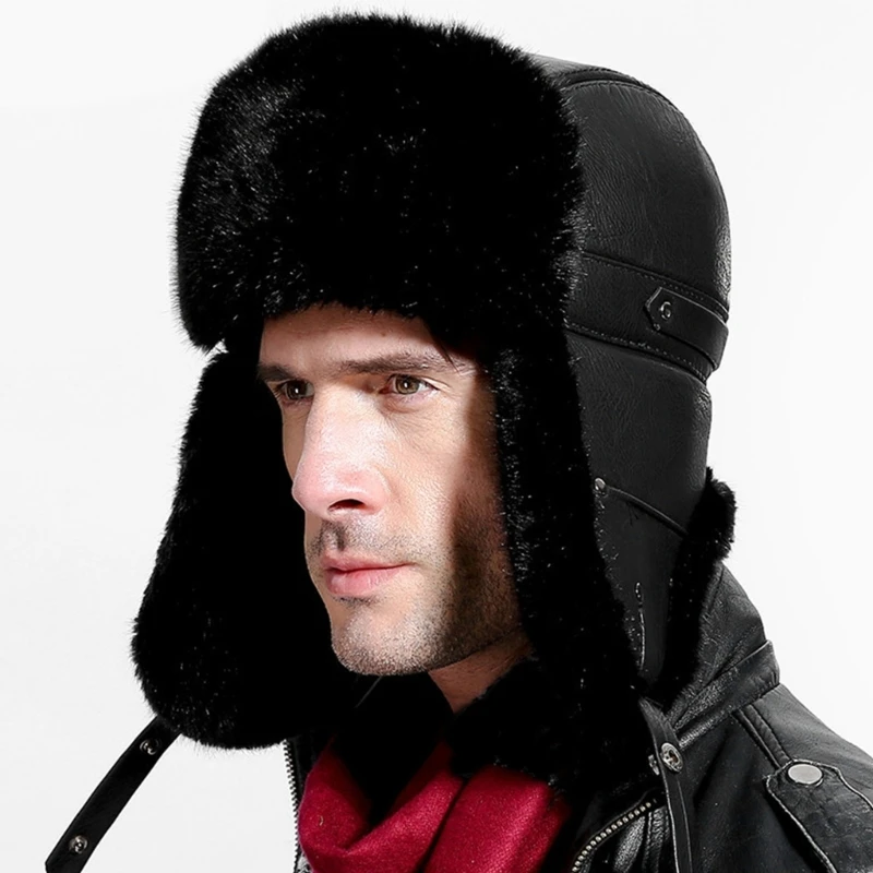 

Aviators Trapper Hat Trooper Ear Flaps Russian Ushanka Eskimo Warm Winter Bomber Hats Adjustable Chin Strap for Cold