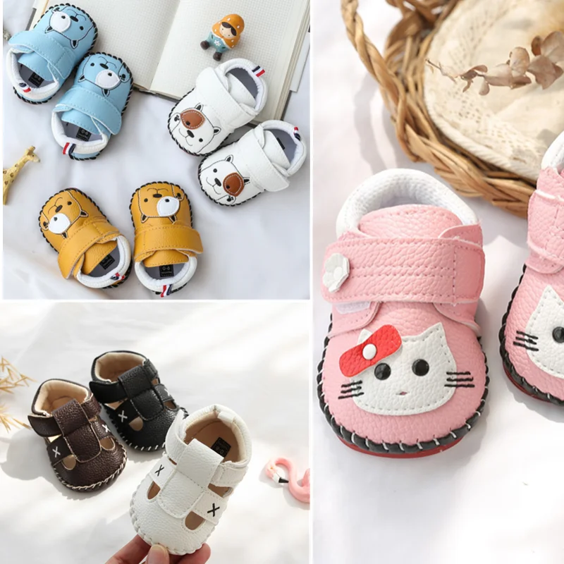 

New Baby Shoes Leather Boy Girl Shoes Multicolor Toddler Rubber Sole Anti-slip White First Walkers Infant Newborn Moccasins
