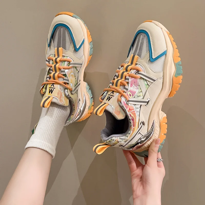 

2022 Leather Women Sneakers Candy Color Purple Platforms Shoes Woman Leisure Autumn Fashion Girls Sports Chunky Shoes Woman