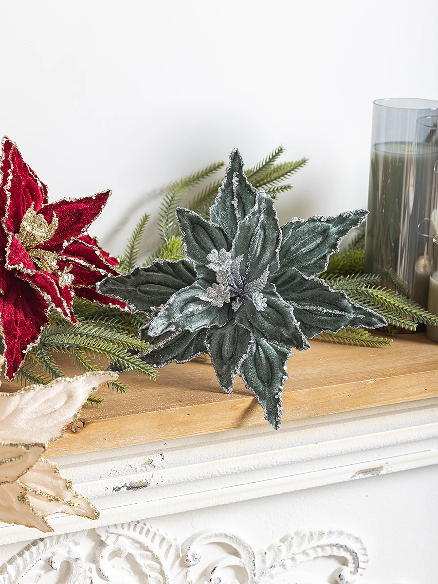 Рождественские цветочные бархатные блестки имитация натуральной и поддельной