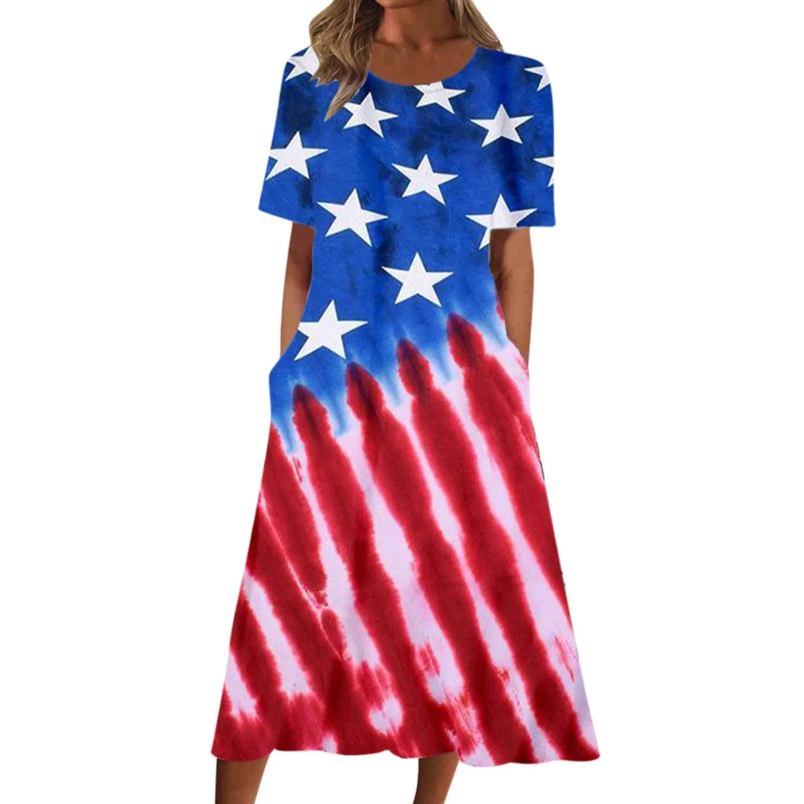 

Women's Summer Casual Print Round Neck Short Sleeve Dress Bohemian Summer With Beach Dress Casual Fall Dresses for Petite Women