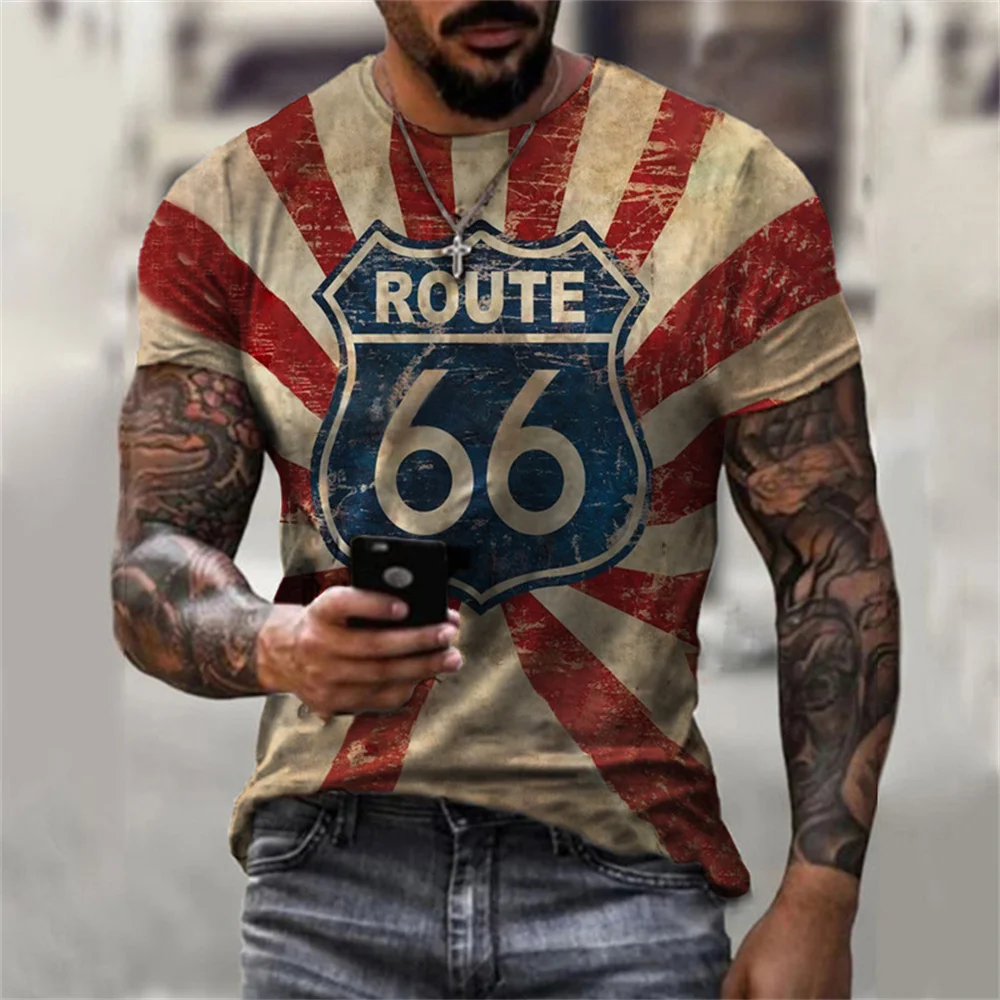 

2022 Summer New Fashion 66 Letter Printing O-neck Men's T-shirts Men's T-shirts Oversized Loose Clothes Retro Short Sleeves