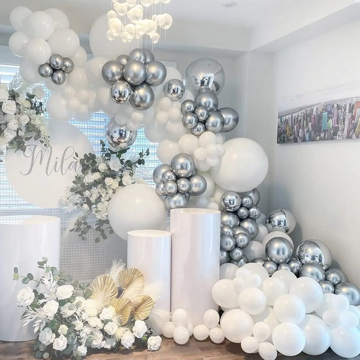 

101pcs Silver 4D White Balloons Garland Silver Confetti Balloon Arch Birthday Baby Shower Wedding Anniversary Party Decorations