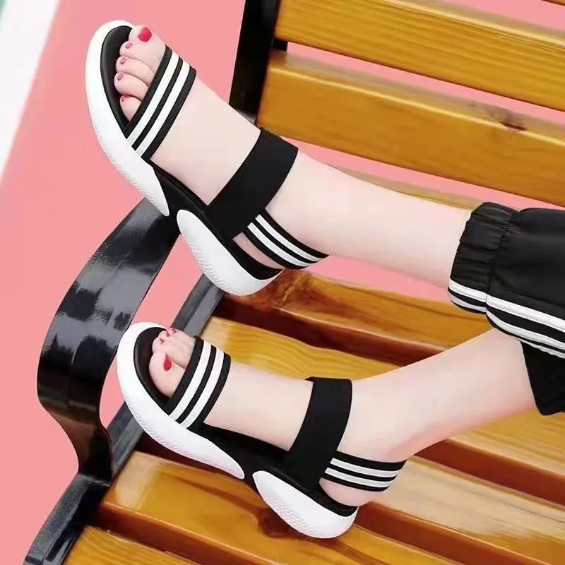 

Women's Shoes 2023 New Elastic Band Women's Sandals Summer Open Toe Color Matching Casual Sandals Women Flat Sandals Size 43