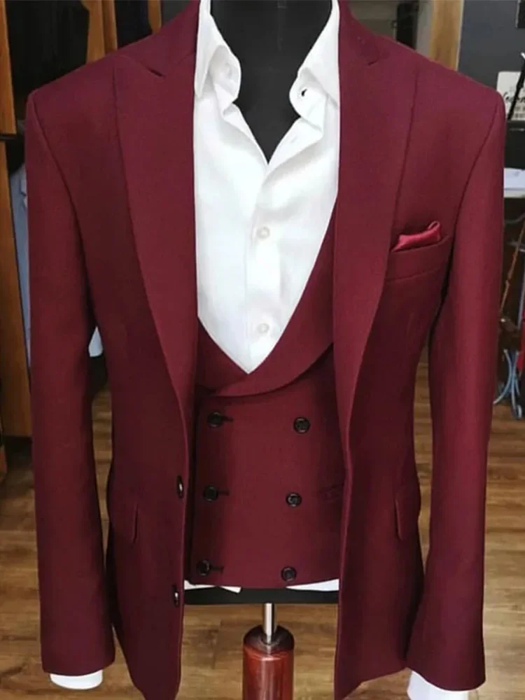 Винные Элегантные Формальные Свадебные Мужские костюмы смокинг жениха для