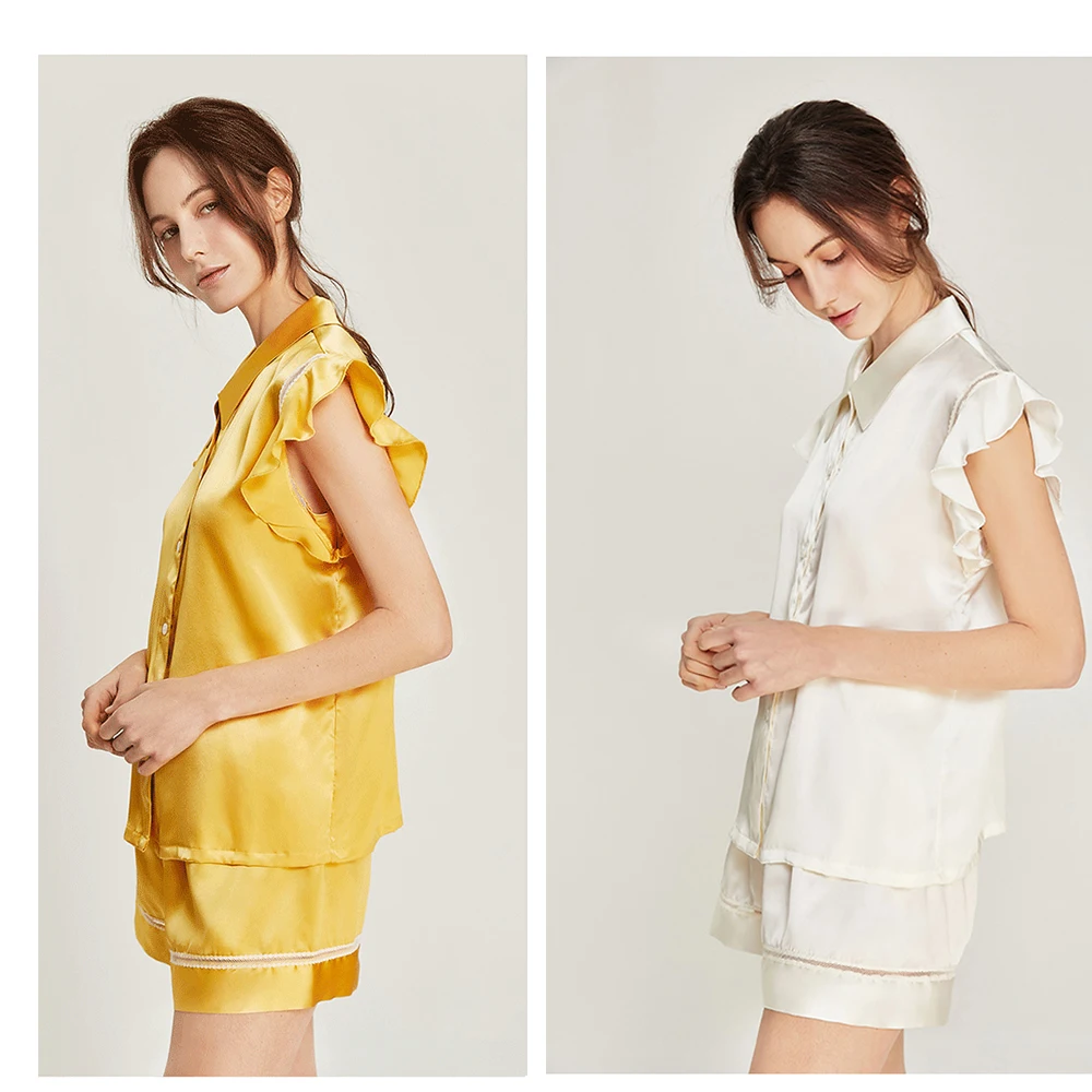 LiliRoms Noble White 22 Momme 100% Silk Pajamas Set Sleepwear Luxury Natural Silky Shorts Sleep Women's Clothing Free Shipping