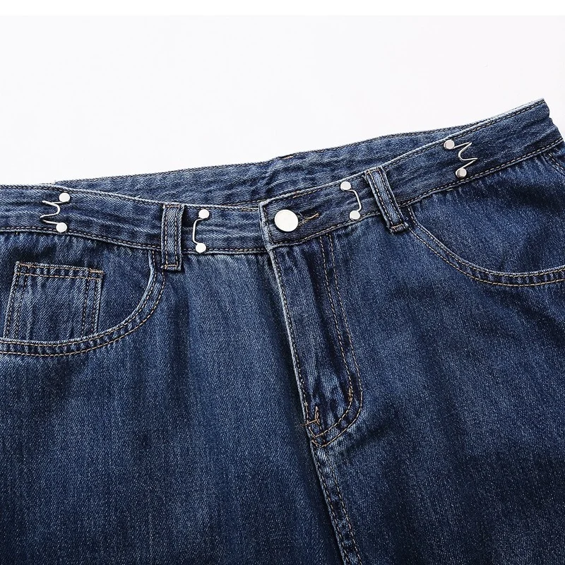 Men Jeans Streetwear Vintage Jeans Spring Solid Loose Washed Jeans Men Mid-Waist Button Denim Straight-Leg Pants Wide Leg Pants