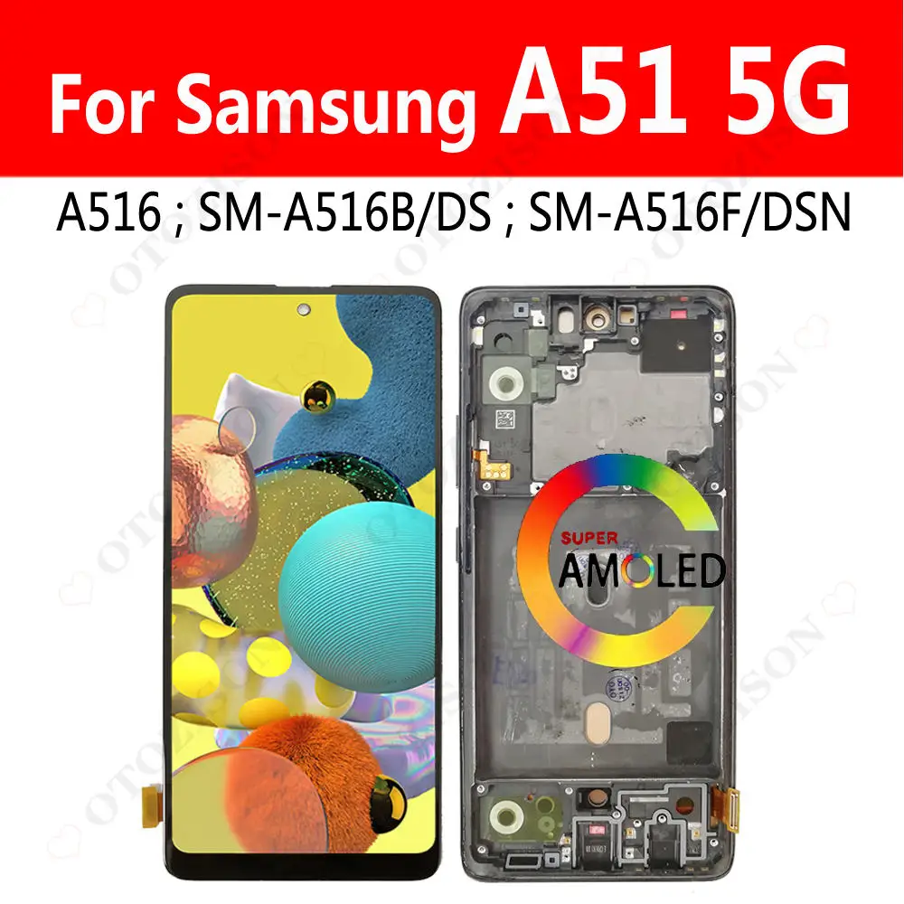 Super AMOLED A516 LCD с рамкой для Samsung Galaxy A51 5G экран дисплей SM-A516B/DS SM-A516F/DSN ЖК сенсорный дигитайзер в сборе