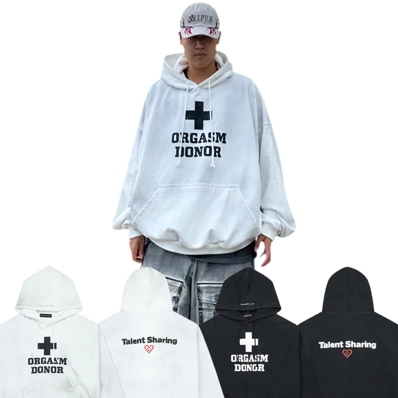 

007 Factory Grailz Project G/R cross letter print Vintage Clothing men women loose pure cotton top quality hooded sweatshirt